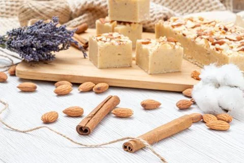Fudge on a light table with nuts Stock Photos