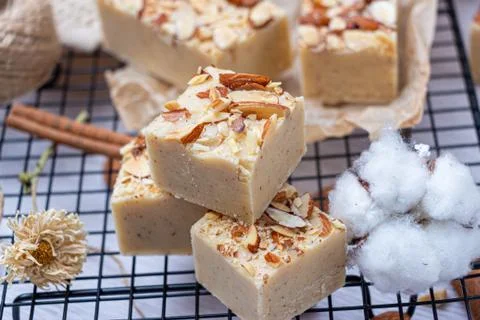 Fudge on a light table with nuts Stock Photos