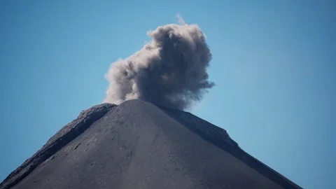 Fuego Volcano erupting, close-up, rocks, ash clouds, intense day eruption, Stock Footage 264045558