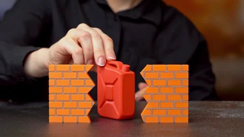 Fuel canister breaks the blockade and restores disrupted supply chains. Energy Stock Footage 346760878