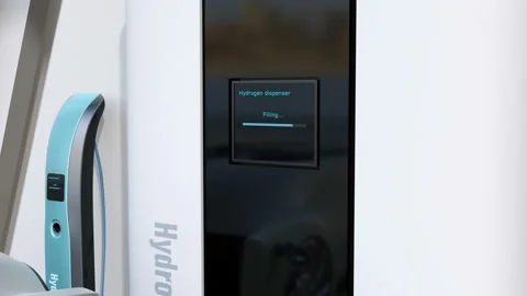 Fuel Cell powered autonomous car filling gas in Fuel Cell Hydrogen Station Stock Footage 108087781