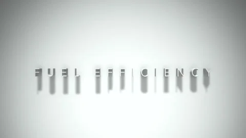 FUEL EFFICIENCY 3D title animation with shadows on a white background Stock Footage 296785104