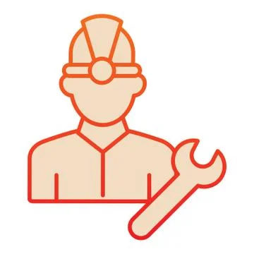 Fuel engineer flat icon. Oil miner man, construction worker in helmet with Stock Illustration
