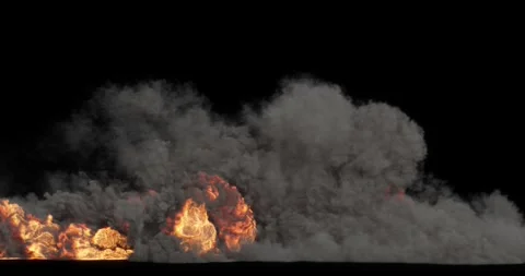 Fuel explosion flames blast with pollution fumes effect on black background.. Stock Footage 331700102