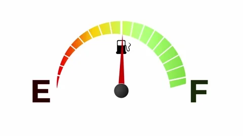 Fuel gauge dropping from full to empty. fuel level animation on a white Stock Footage 293144875