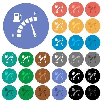 Fuel gauge round flat multi colored icons Stock Illustration