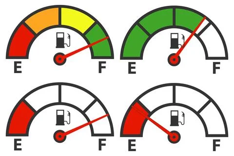 Fuel gauge vector set car dashboard meter level empty to full tank indicator Stockillustratie