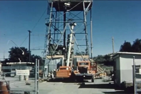 Fuel handling pipe is being tested on test tower - 1957 動画素材 106047884