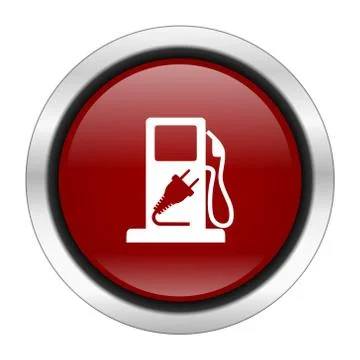 Fuel icon, red round button isolated on white background, web design illustra Stock Illustration