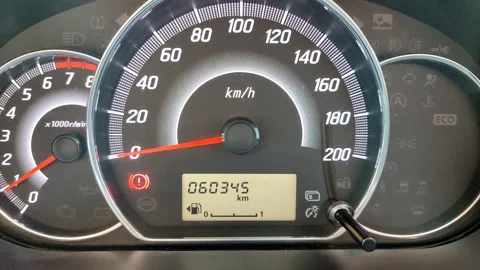 The fuel level gauge is about to run out.4k Stock Footage 181980314