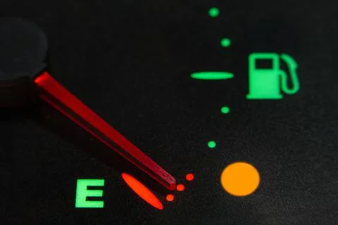 Fuel level indicator in reserve, without fuel. Fuel empty. Stock Photos
