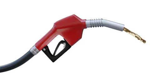Fuel nozzle with stream, close up view on white with clipping path. 3d render Stock Illustration