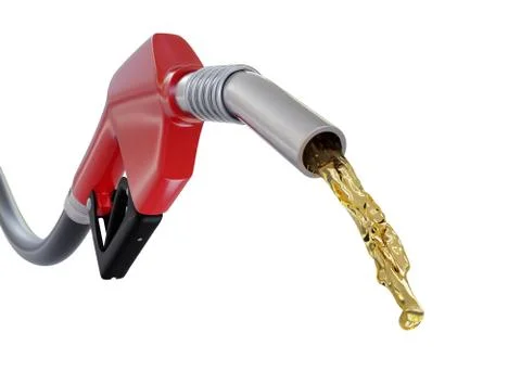 Fuel nozzle with stream, close up view on white with clipping path. 3d render Stock Illustration