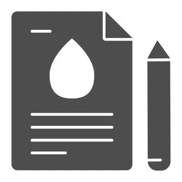 Fuel production contract solid icon. Agreement document with drop sign and pen 스톡 일러스트