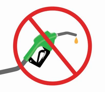 Fuel pump with ban or stop icon and drop gasoline  white background Stock-Illustration