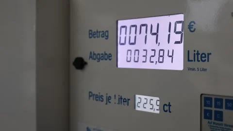 Fuel pump display counting upward during refueling close up Stock Footage 331844410