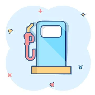 Fuel pump icon in comic style. Gas station cartoon sign vector illustration o Stock Illustration