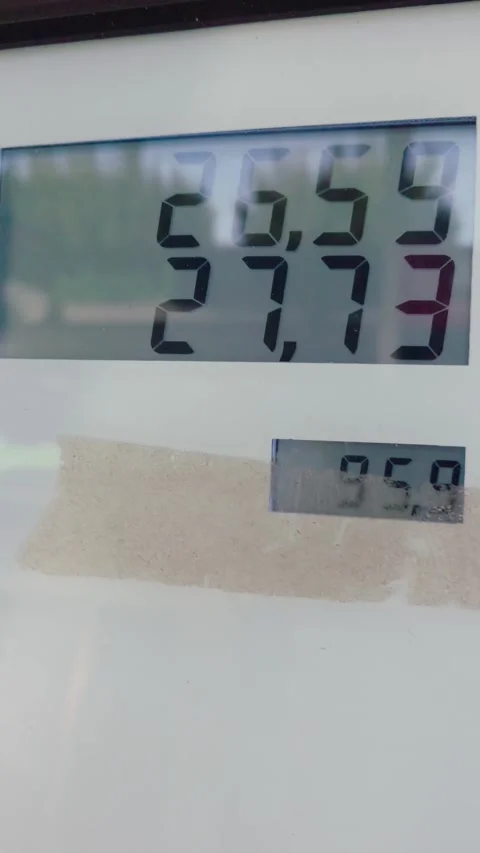 Fuel pump meter counting liters and cost on gas station display during refueling Video stock 333257972