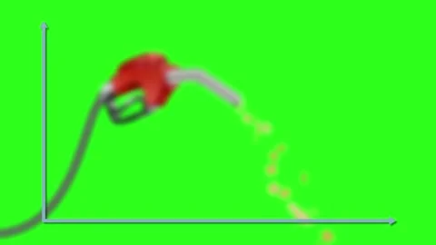 Fuel Pump Nozzle Spraying Coins Over Rising Bar Graph on Green Screen Stock Footage 335495932