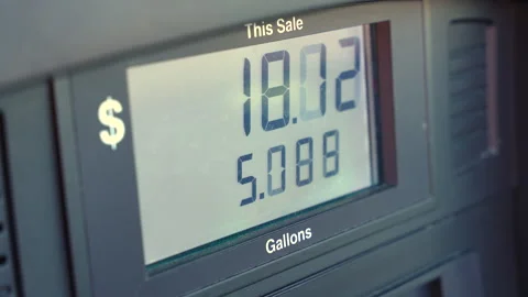 Fuel pump screen showing rising price of gasoline at gas station Stock Footage 244602997
