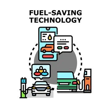 Fuel saving technology comparing electric and gasoline cars Stock Illustration
