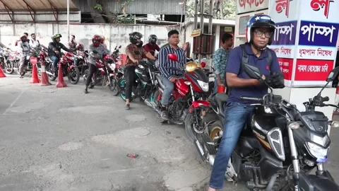 Fuel shortage causes long queues at gas stations in Dhaka, Daca, BD - 25 Mar 202 Stock Footage 331456447