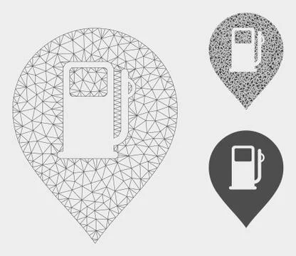 Fuel Station Marker Vector Mesh 2D Model and Triangle Mosaic Icon Illustrazione stock
