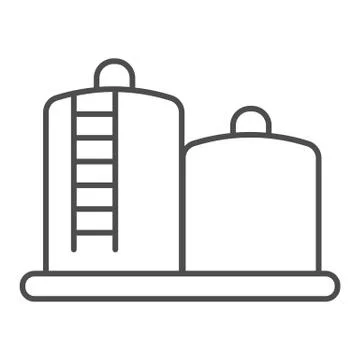 Fuel storage thin line icon. Tank farm with liquid. Oil industry vector design Illustrazione stock