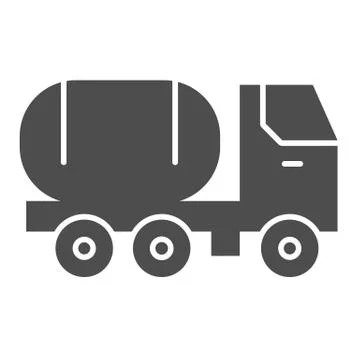 Fuel tank on truck solid icon. Chemical freight transport. Oil industry vector Stock Illustration