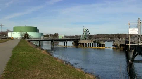 Fuel tanker dock pumping stations cape cod canal Stock Footage 10882011