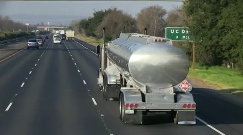 Fuel tanker truck freeway Stock Footage
