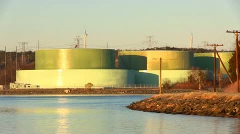 Fuel tanks cape cod power plant Stock Footage 10881235