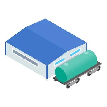 Fuel transportation icon isometric vector. Fuel tank near hangar building icon Ilustración de archivo