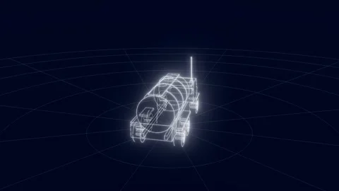 Fuel truck blueprint wireframe technical drawing turntable 3D animation Stock Footage 342240171