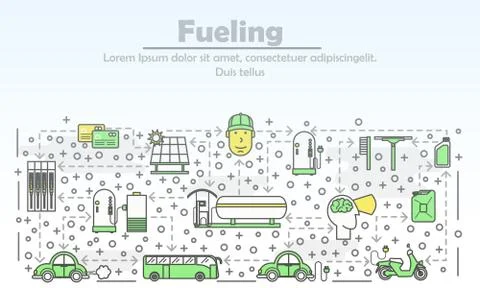 Fueling concept vector flat line art illustration Stock Illustration