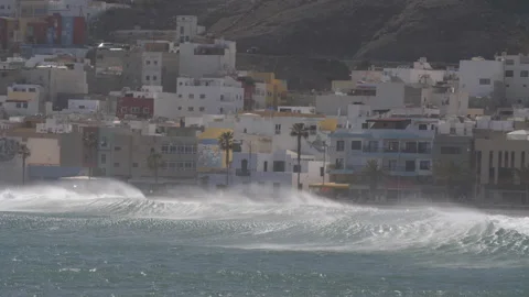 Fuerteventura Waves in Gran Tarajal during a windy swell Stock Footage