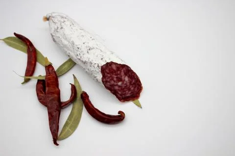 Fuet Is A Catalan Thin, Dry Cured, Sausage Of Pork Meat In A Pork Gut. Foto stock