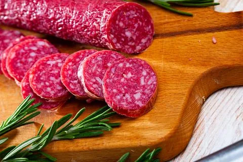 Fuet nobleza, traditional spanish sausage Stock Photos