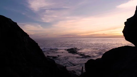 Fuji Mountain Behind Cloud with Sunset Sky, Sea Landscape Video stock 128947819