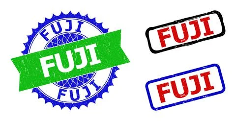 FUJI Rosette and Rectangle Bicolor Badges with Unclean Styles Stock Illustration