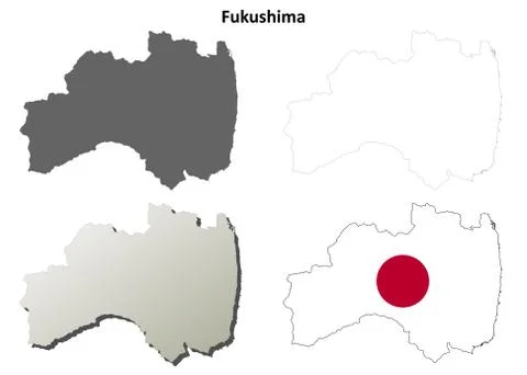 Fukushima blank outline map set Stock Illustration