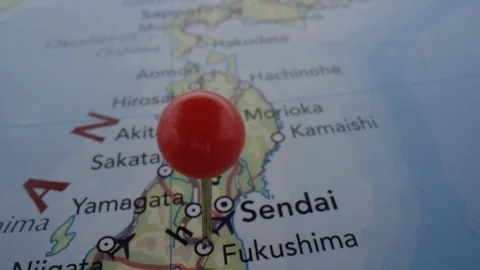 Fukushima pin in map steady movement Stock Footage 124233445