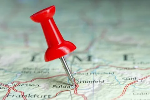 Fulda pin on map of Germany Stock Photos