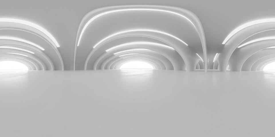 Full 360 degree equirectangular panorama hdri of modern futuristic white 库存插图
