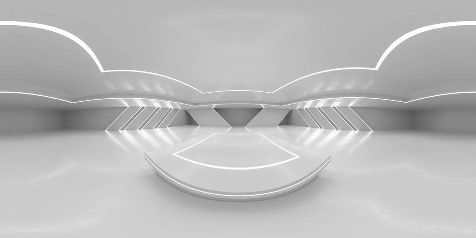 Full 360 degree equirectangular panorama hdri of modern futuristic white 库存插图