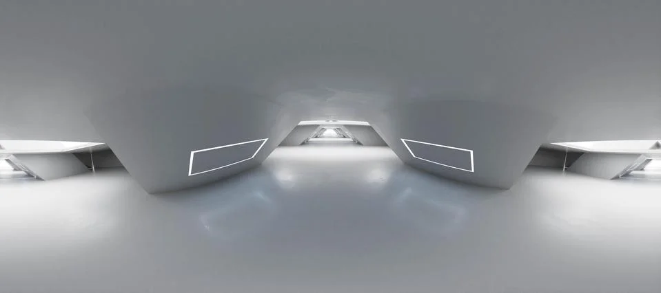 Full 360 degree equirectangular panorama hdri of modern futuristic white Stock Illustration