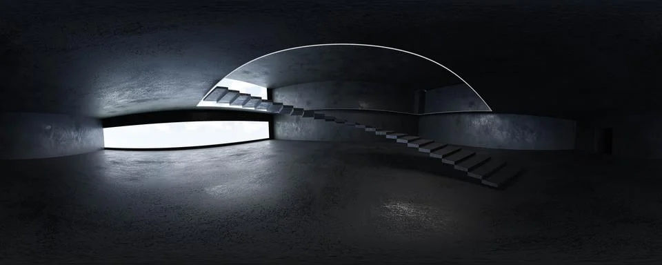 Full 360 degree equirectangular panorama hdri of dark industrial grunge building 库存插图