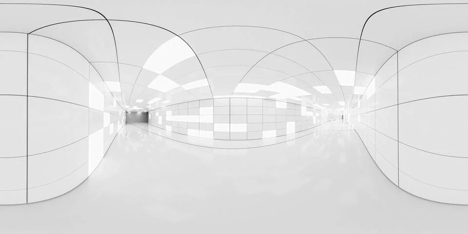 Full 360 degree equirectangular panorama hdri of modern futuristic white hallway 库存插图