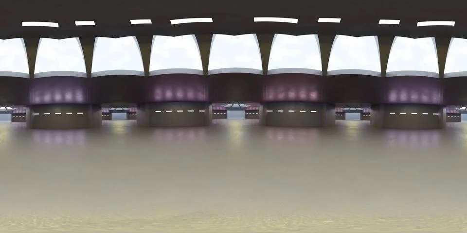 Full 360 degree equirectangular panorama hdri of modern futuristic dark building Stock Illustration