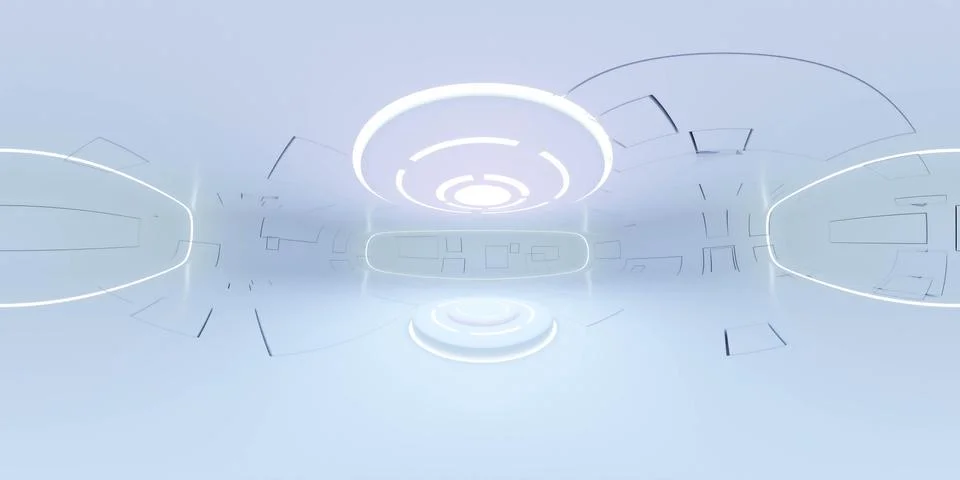 Full 360 degree equirectangular panorama hdri of modern futuristic white 库存插图